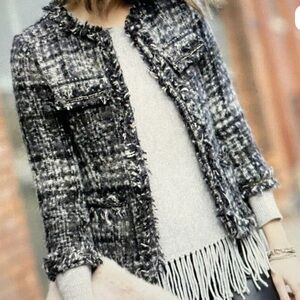 Joe Fresh Tweed Wool Blend Black and White Blazer - Chain detail!